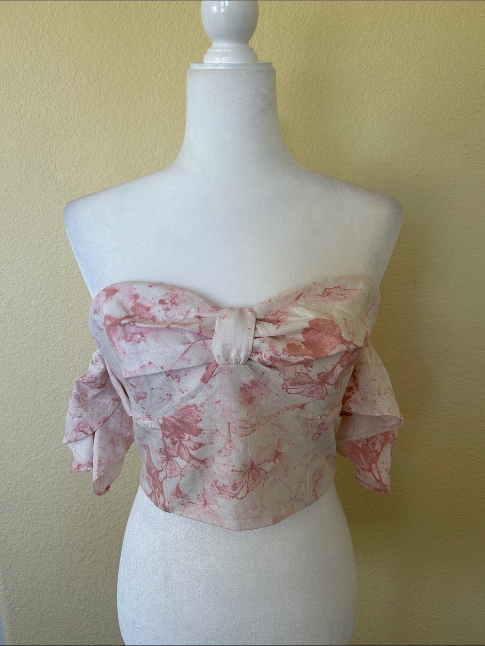 Express Pink Floral Off-Shoulder Tie-Front Crop Top